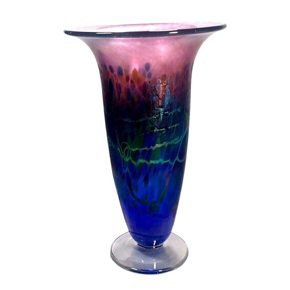 ROBERT HELD LARGE SIGNED TRUMPET CANADIAN IRIDESCENT ART GLASS ART DECO  VASE - Picture 13 of 16